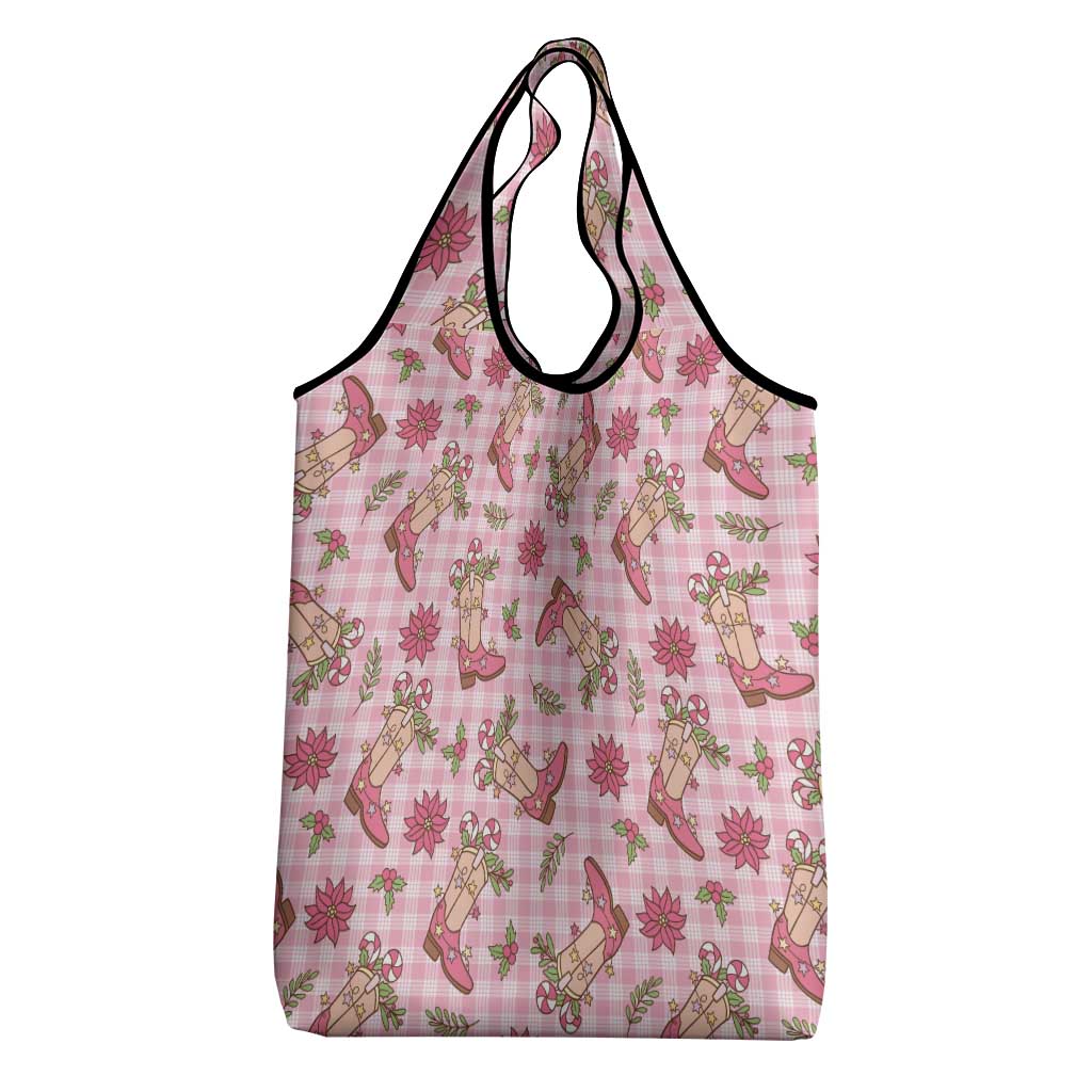 Pink Paniolo Palaka Hawaiian Cowgirl Christmas Grocery Bag - Polynesian Pride