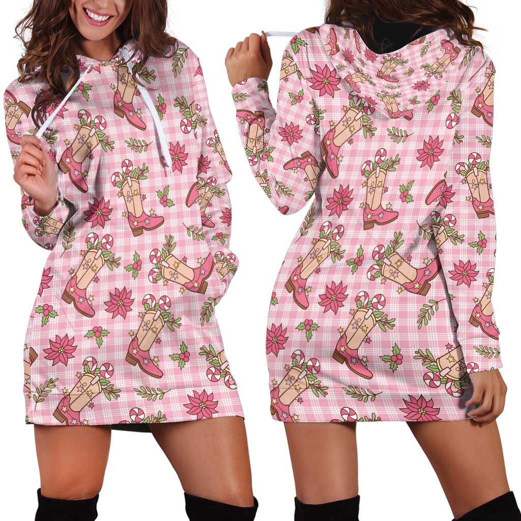 Pink Paniolo Palaka Hawaiian Cowgirl Christmas Hoodie Dress - Polynesian Pride