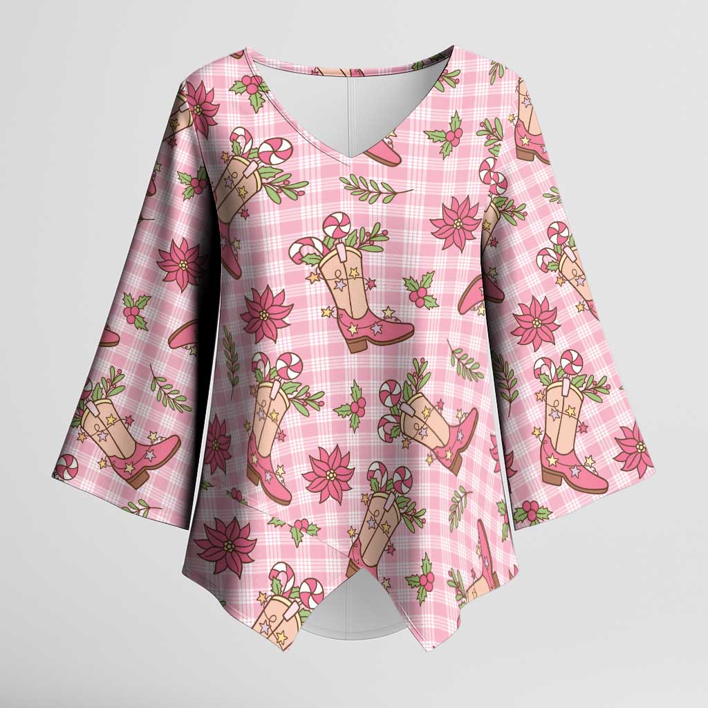 Pink Paniolo Palaka Hawaiian Cowgirl Christmas Kimono Sleeve Blouse LT9 Female Pink - Polynesian Pride