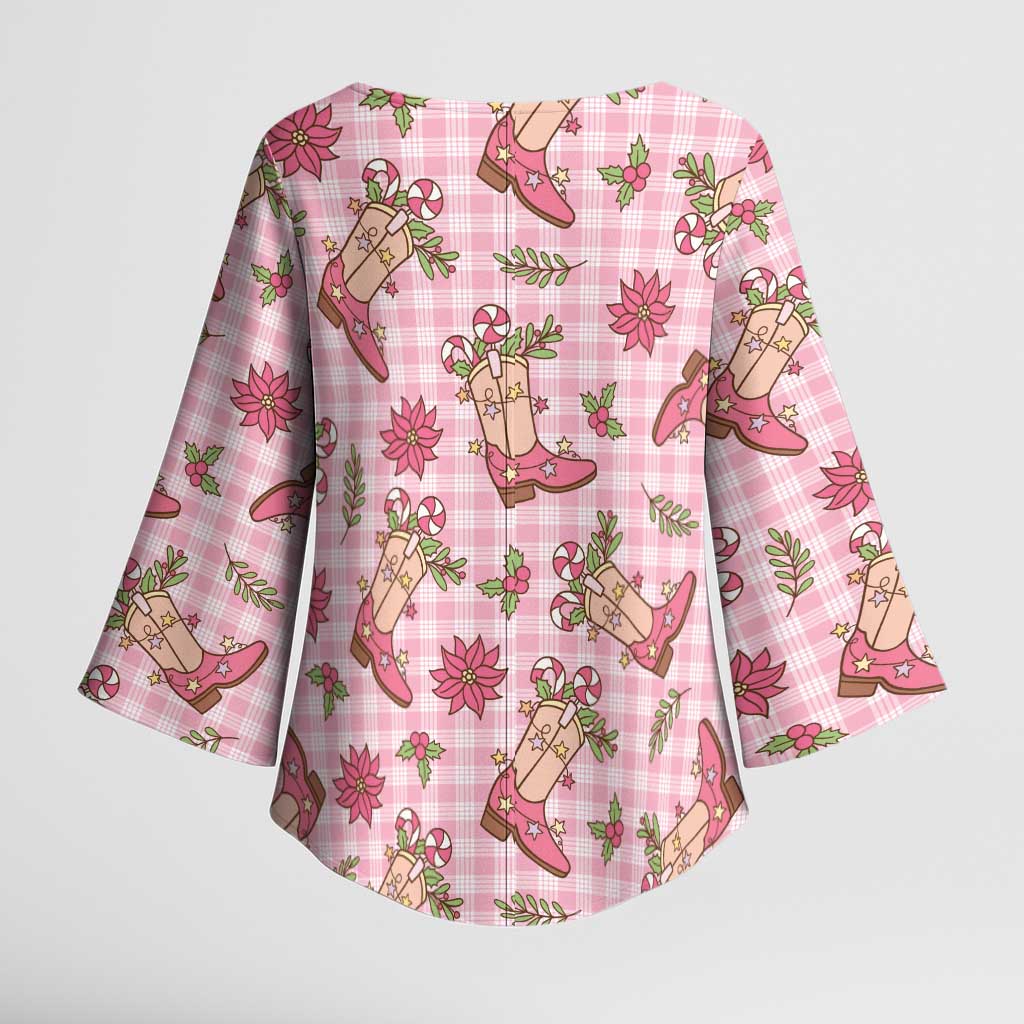 Pink Paniolo Palaka Hawaiian Cowgirl Christmas Kimono Sleeve Blouse LT9 - Polynesian Pride