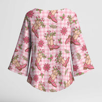 Pink Paniolo Palaka Hawaiian Cowgirl Christmas Kimono Sleeve Blouse LT9 - Polynesian Pride