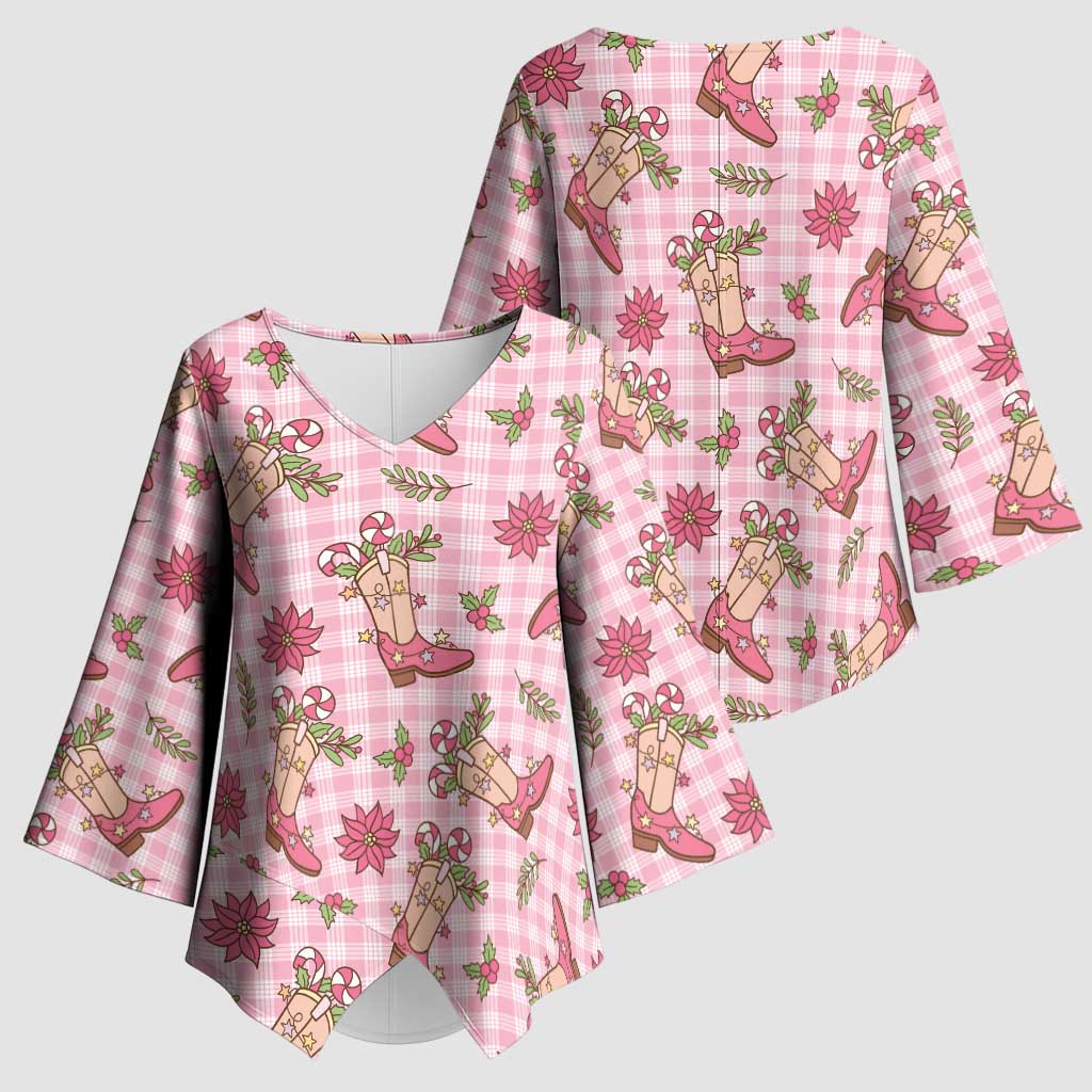 Pink Paniolo Palaka Hawaiian Cowgirl Christmas Kimono Sleeve Blouse LT9 - Polynesian Pride