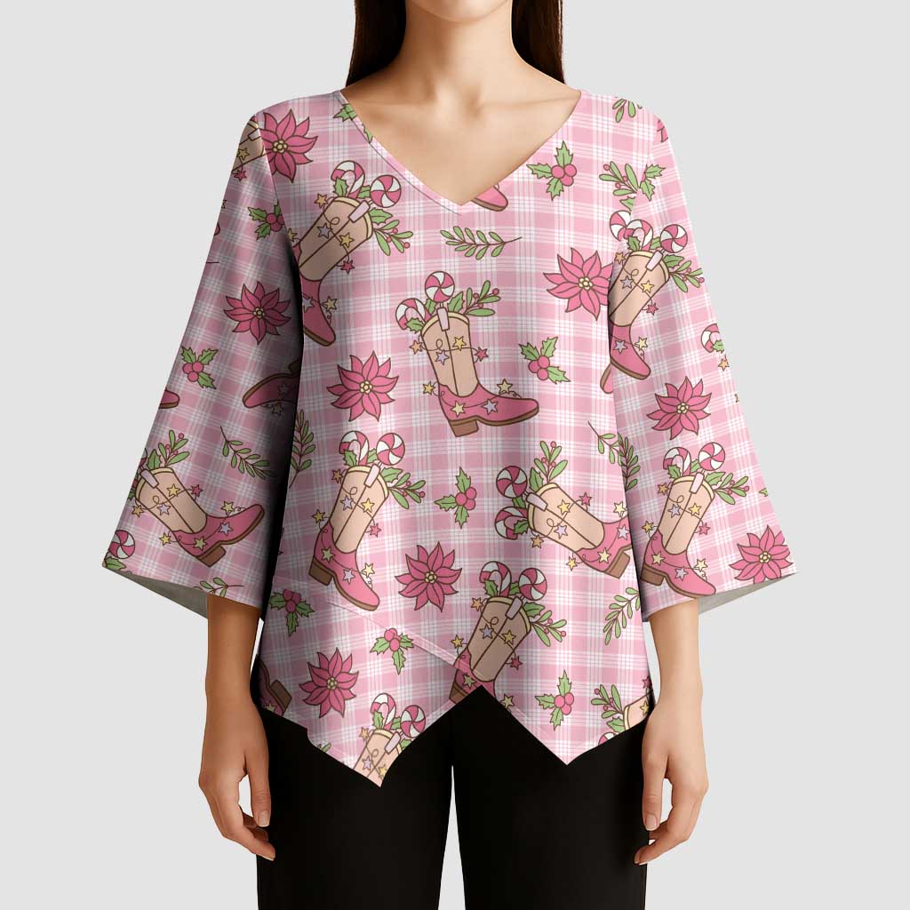 Pink Paniolo Palaka Hawaiian Cowgirl Christmas Kimono Sleeve Blouse LT9 - Polynesian Pride