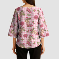 Pink Paniolo Palaka Hawaiian Cowgirl Christmas Kimono Sleeve Blouse LT9 - Polynesian Pride