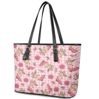 Pink Paniolo Palaka Hawaiian Cowgirl Christmas Leather Tote Bag LT9 - Polynesian Pride