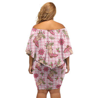 Pink Paniolo Palaka Hawaiian Cowgirl Christmas Off Shoulder Short Dress - Polynesian Pride
