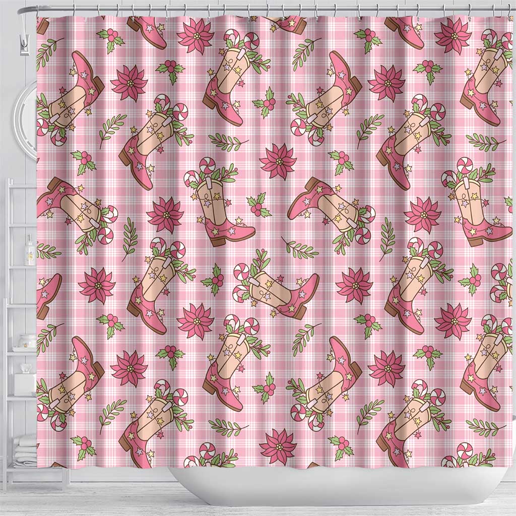 Pink Paniolo Palaka Hawaiian Cowgirl Christmas Shower Curtain - Polynesian Pride