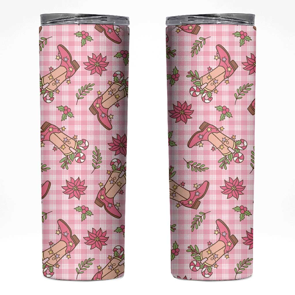 Pink Paniolo Palaka Hawaiian Cowgirl Christmas Skinny Tumbler - Polynesian Pride