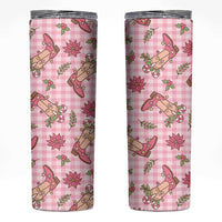 Pink Paniolo Palaka Hawaiian Cowgirl Christmas Skinny Tumbler - Polynesian Pride