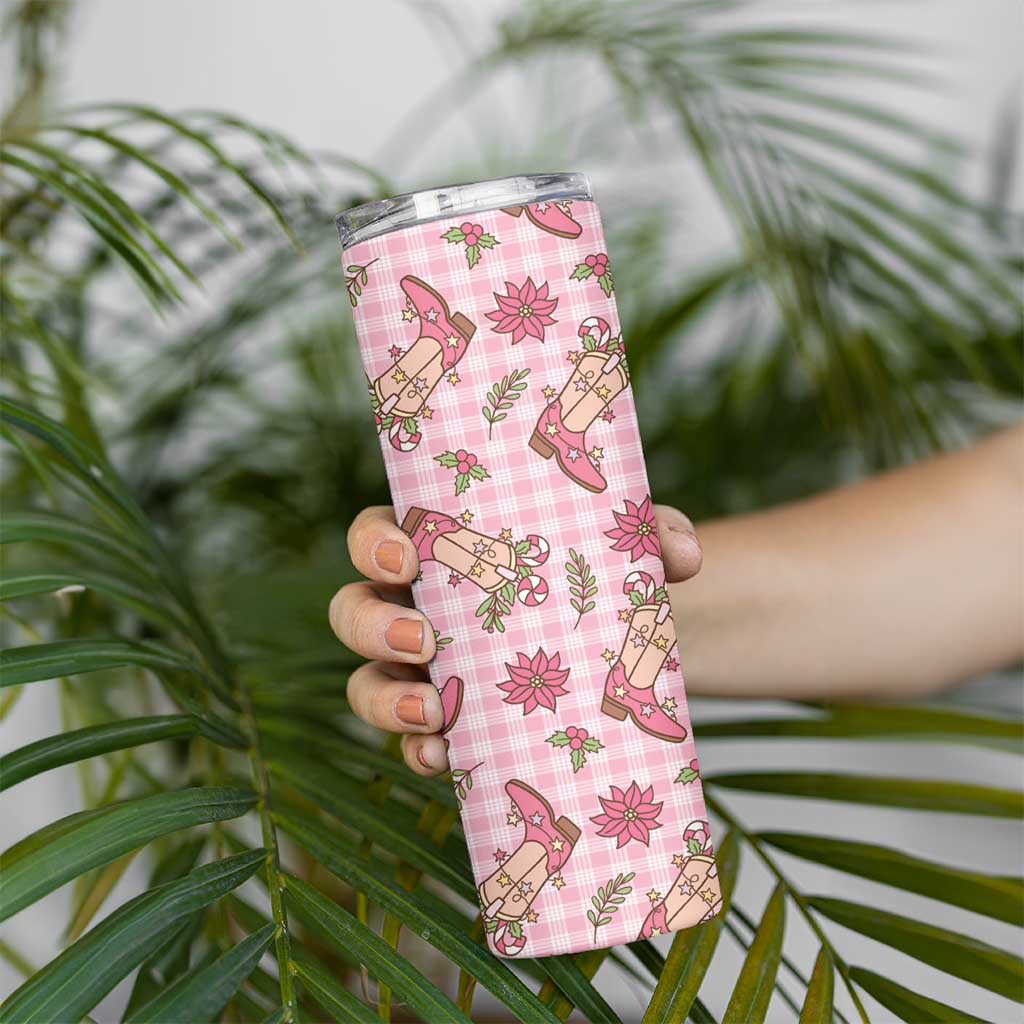 Pink Paniolo Palaka Hawaiian Cowgirl Christmas Skinny Tumbler - Polynesian Pride