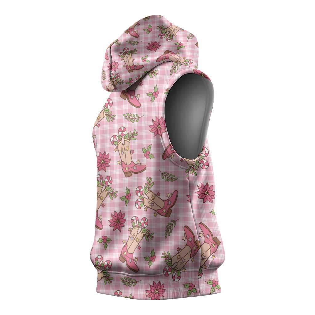 Pink Paniolo Palaka Hawaiian Cowgirl Christmas Sleeveless Hoodie - Polynesian Pride