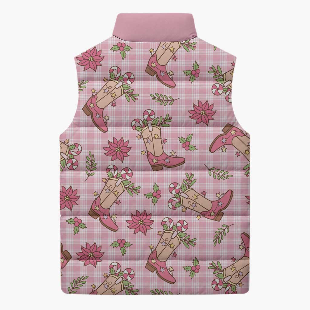 Pink Paniolo Palaka Hawaiian Cowgirl Christmas Sleeveless Puffer Jacket LT9 - Polynesian Pride