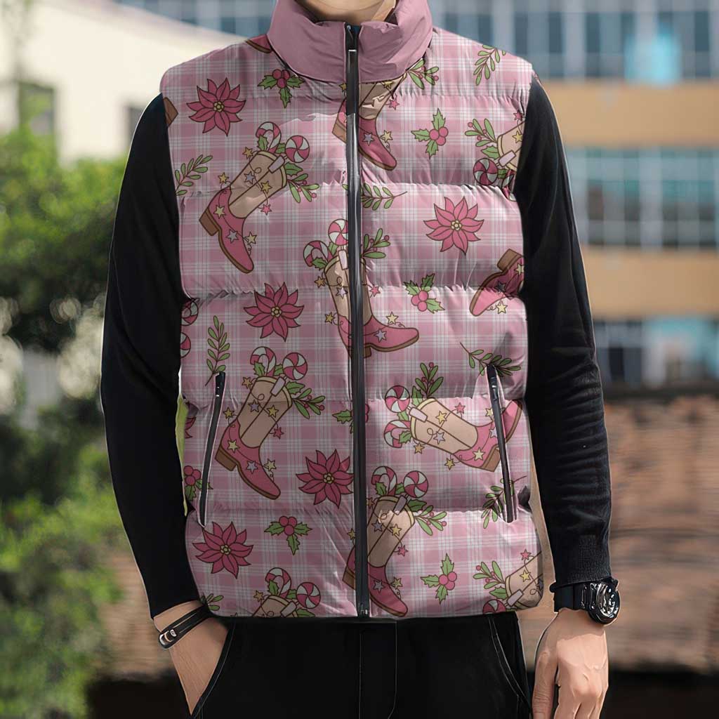 Pink Paniolo Palaka Hawaiian Cowgirl Christmas Sleeveless Puffer Jacket LT9 - Polynesian Pride