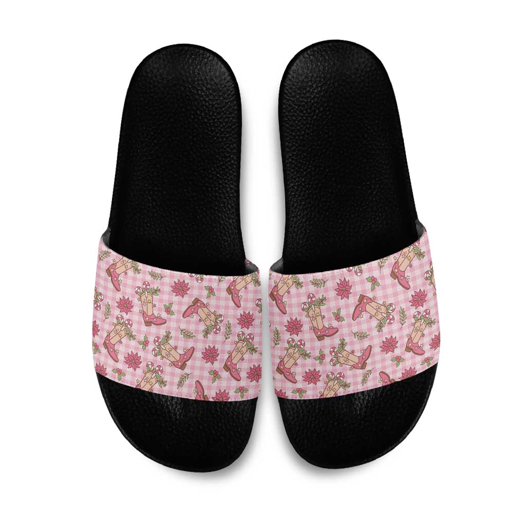 Pink Paniolo Palaka Hawaiian Cowgirl Christmas Slide Sandals - Polynesian Pride