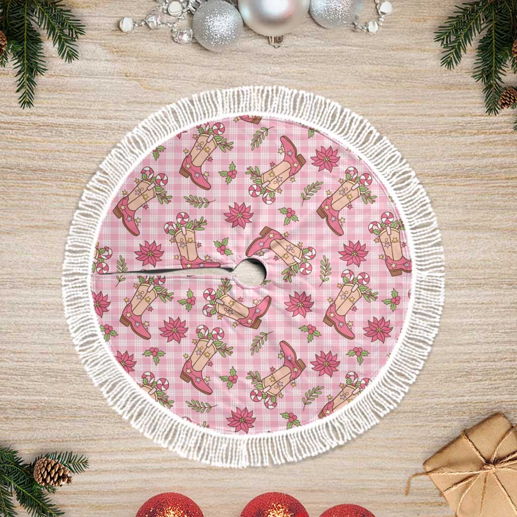 Pink Paniolo Palaka Hawaiian Cowgirl Christmas Tree Skirt LT9 Fringed Pink - Polynesian Pride