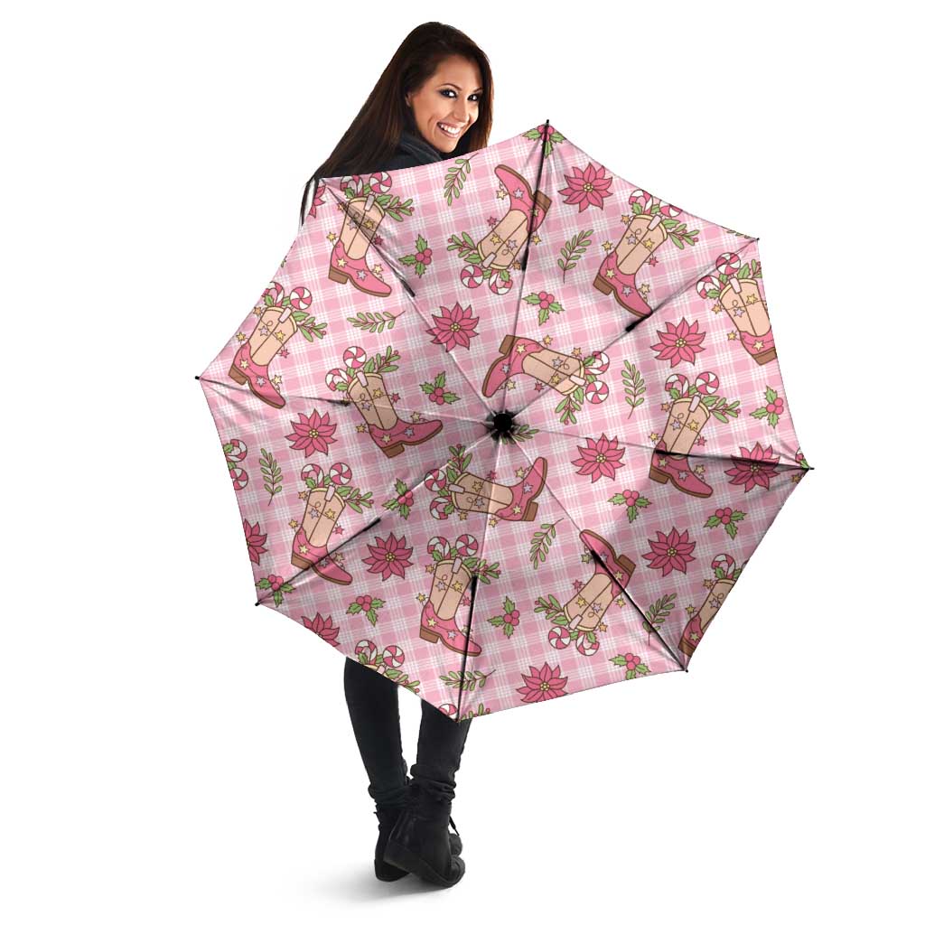 Pink Paniolo Palaka Hawaiian Cowgirl Christmas Umbrella - Polynesian Pride
