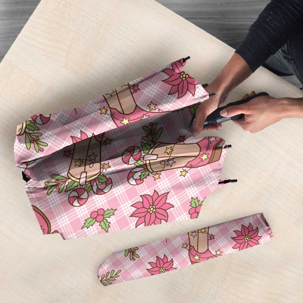 Pink Paniolo Palaka Hawaiian Cowgirl Christmas Umbrella - Polynesian Pride