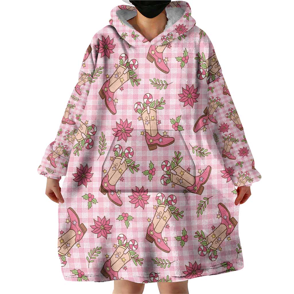 Pink Paniolo Palaka Hawaiian Cowgirl Christmas Wearable Blanket Hoodie - Polynesian Pride