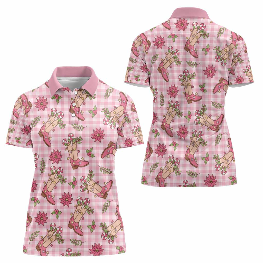 Pink Paniolo Palaka Hawaiian Cowgirl Christmas Women Polo Shirt - Polynesian Pride