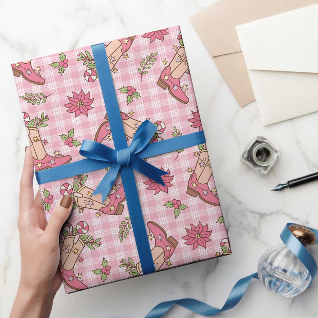 Pink Paniolo Palaka Hawaiian Cowgirl Christmas Wrapping Paper LT9 - Polynesian Pride
