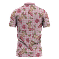 Pink Paniolo Palaka Hawaiian Cowgirl Christmas Zipper Polo Shirt - Polynesian Pride