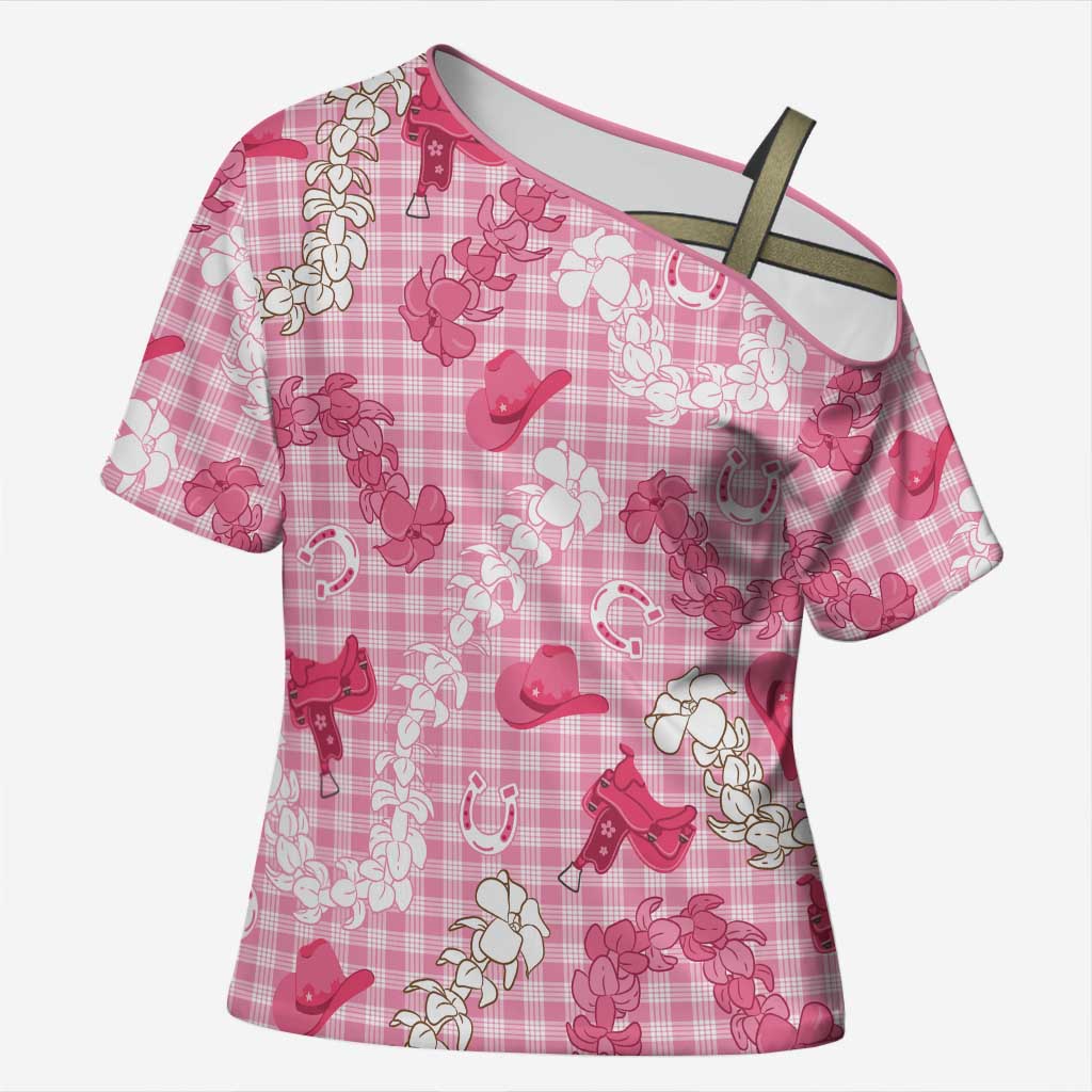 Paniolo Palaka Hawaiian Cowgirl Cross Shoulder Shirt LT9 Female Pink - Polynesian Pride