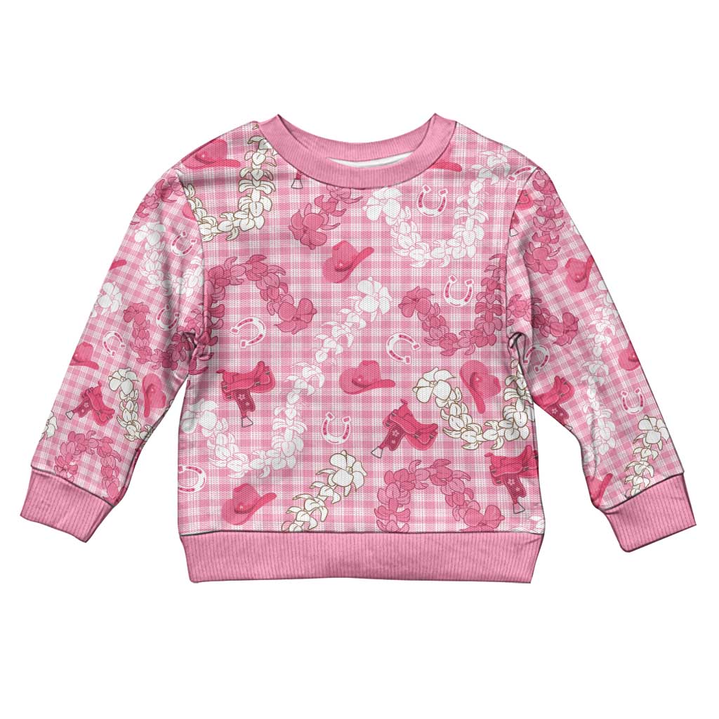 Paniolo Palaka Hawaiian Cowgirl Kid Ugly Christmas Sweater LT9 Kid Pink - Polynesian Pride