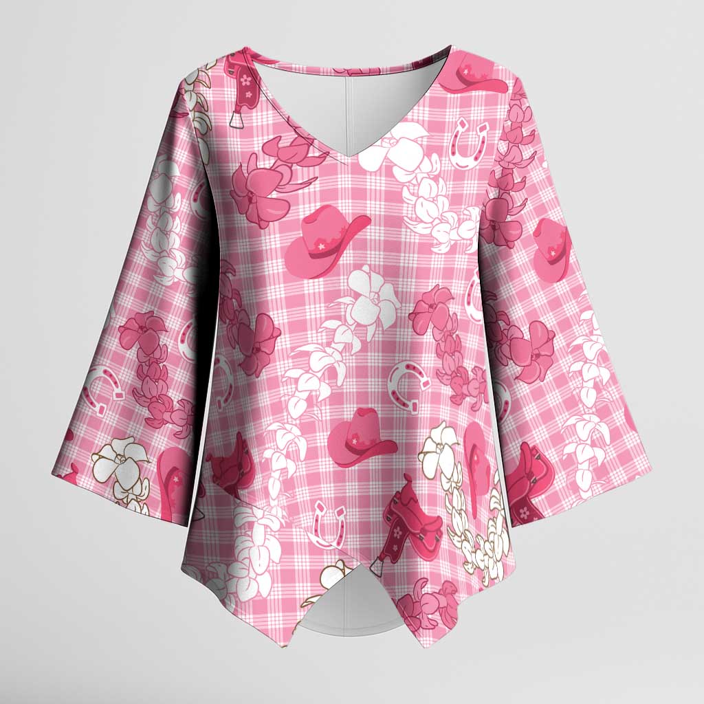 Paniolo Palaka Hawaiian Cowgirl Kimono Sleeve Blouse LT9 Female Pink - Polynesian Pride