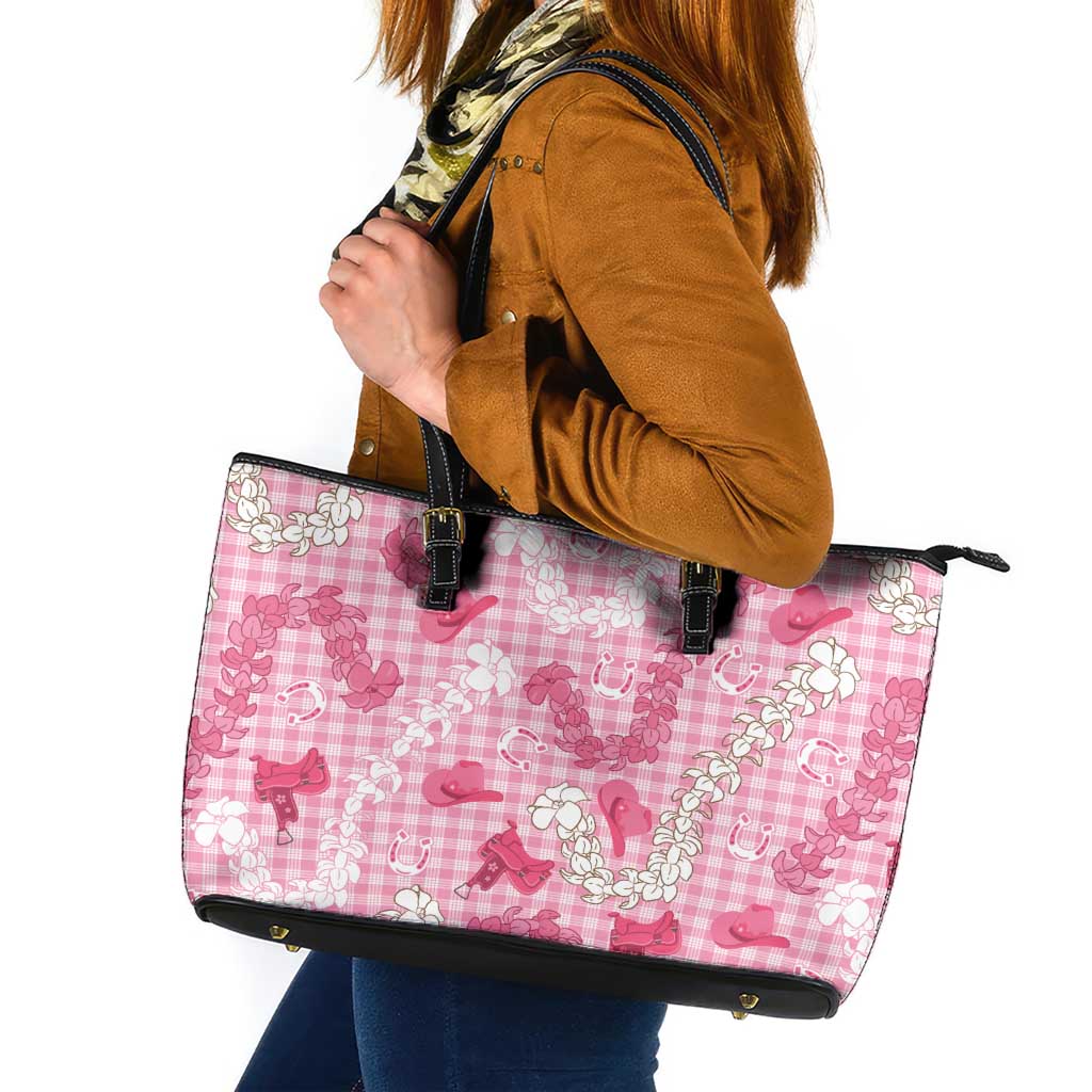 Paniolo Palaka Hawaiian Cowgirl Leather Tote Bag LT9 Pink - Polynesian Pride