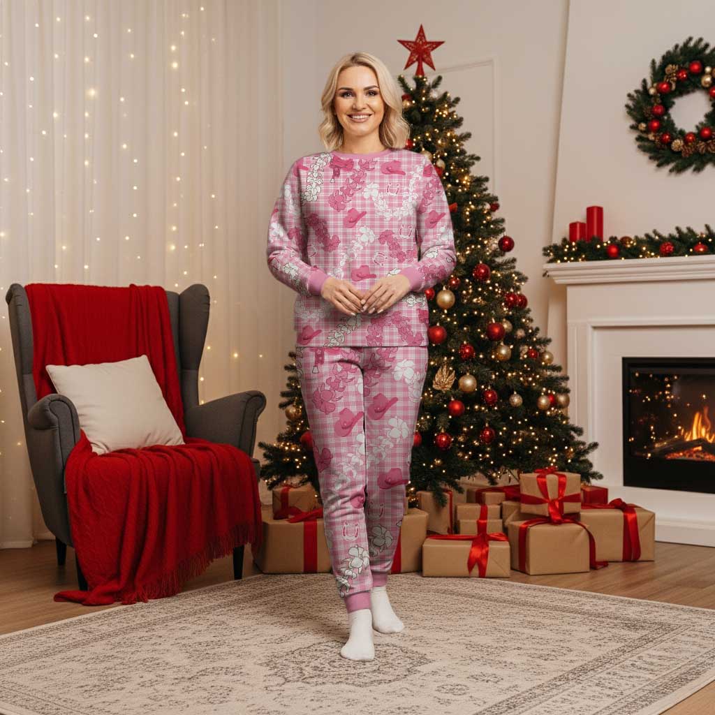 Paniolo Palaka Hawaiian Cowgirl Christmas Pajama Set LT9 Women Pink - Polynesian Pride