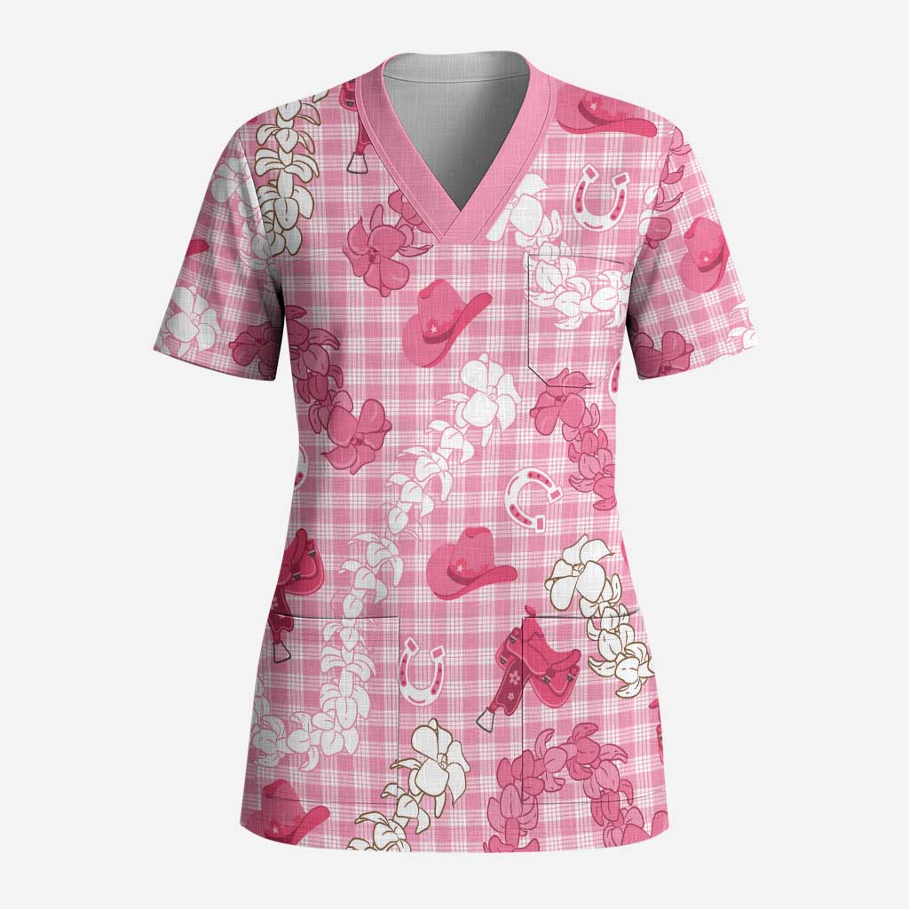 Paniolo Palaka Hawaiian Cowgirl Scrub Top LT9 Adult Pink - Polynesian Pride