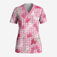 Paniolo Palaka Hawaiian Cowgirl Scrub Top LT9 Adult Pink - Polynesian Pride