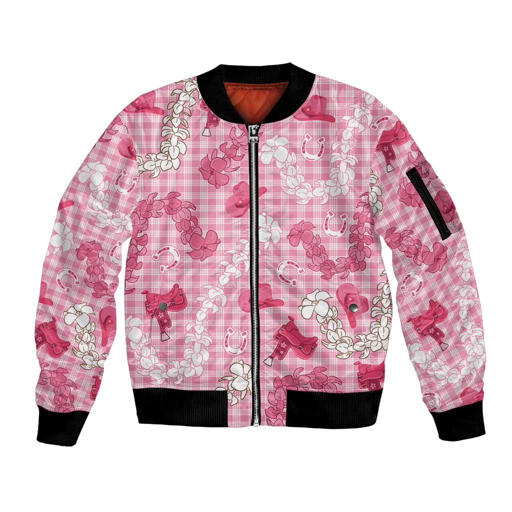 Paniolo Palaka Hawaiian Cowgirl Sleeve Zip Bomber Jacket LT9 Unisex Pink - Polynesian Pride