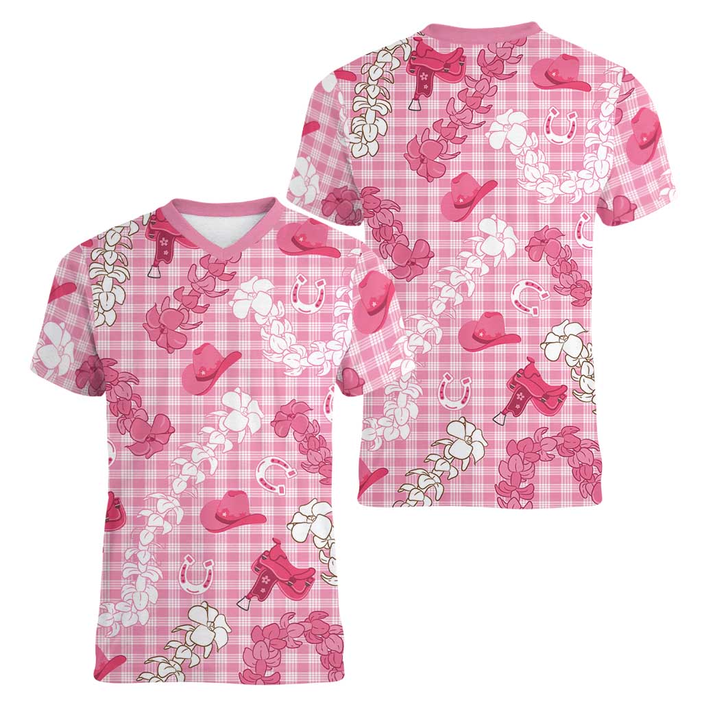 Paniolo Palaka Hawaiian Cowgirl Women V-Neck T-Shirt LT9 - Polynesian Pride