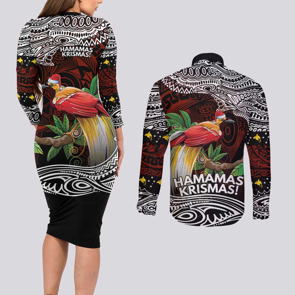 Papua New Guinea Christmas Couples Matching Long Sleeve Bodycon Dress and Long Sleeve Button Shirt - Polynesian Pride