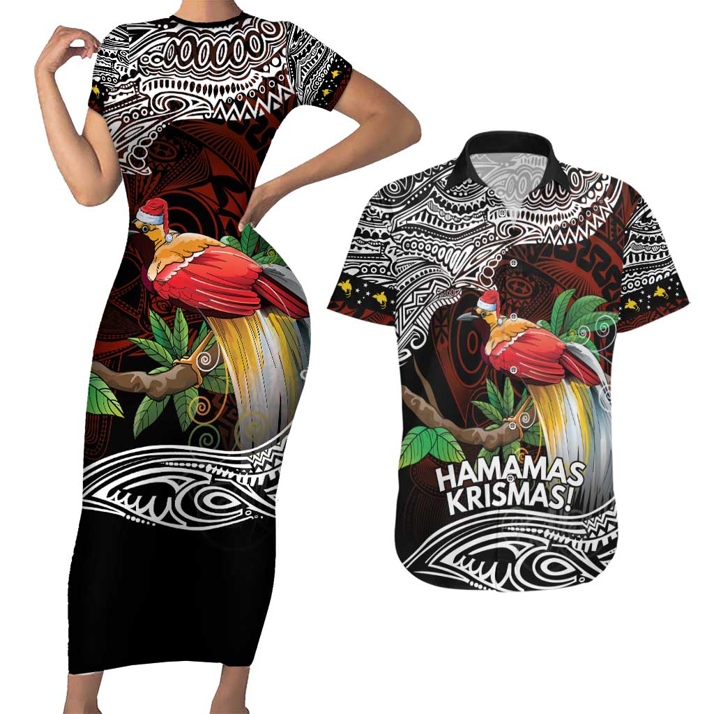 Papua New Guinea Christmas Couples Matching Short Sleeve Bodycon Dress and Hawaiian Shirt - Polynesian Pride