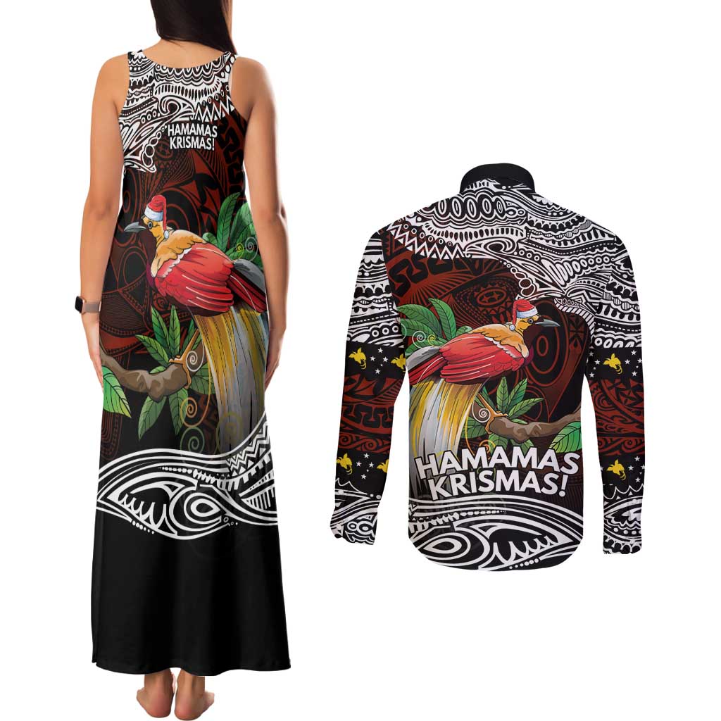Papua New Guinea Christmas Couples Matching Tank Maxi Dress and Long Sleeve Button Shirt - Polynesian Pride