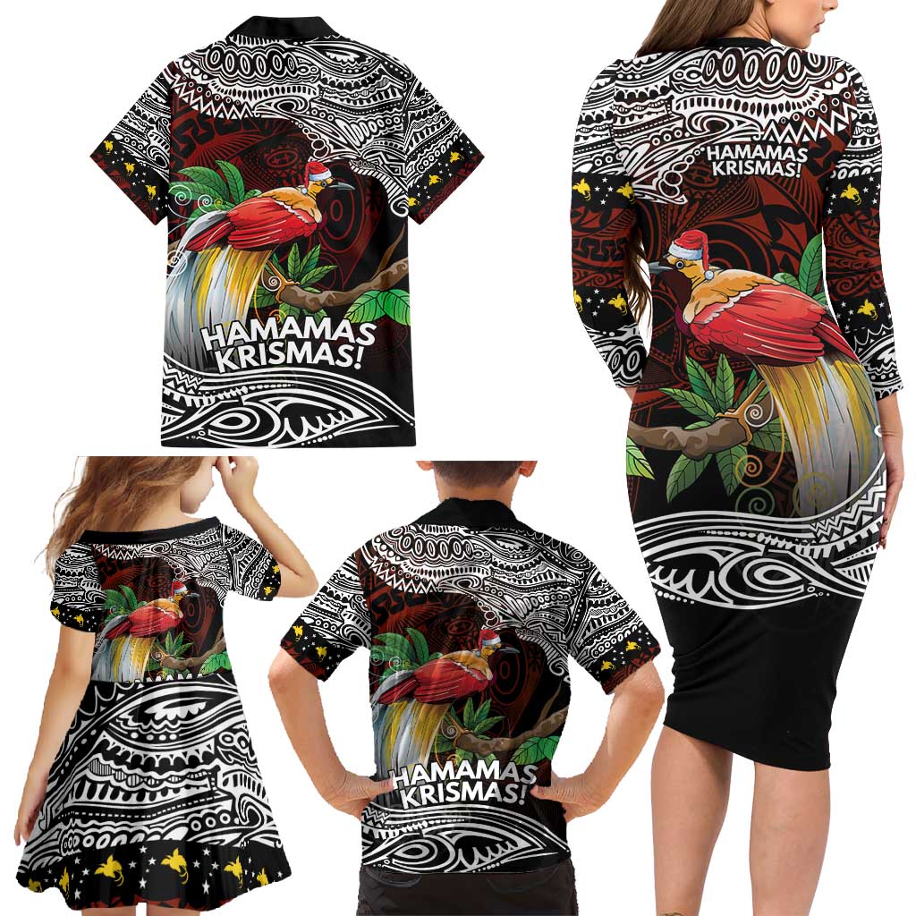 Papua New Guinea Christmas Family Matching Long Sleeve Bodycon Dress and Hawaiian Shirt - Polynesian Pride