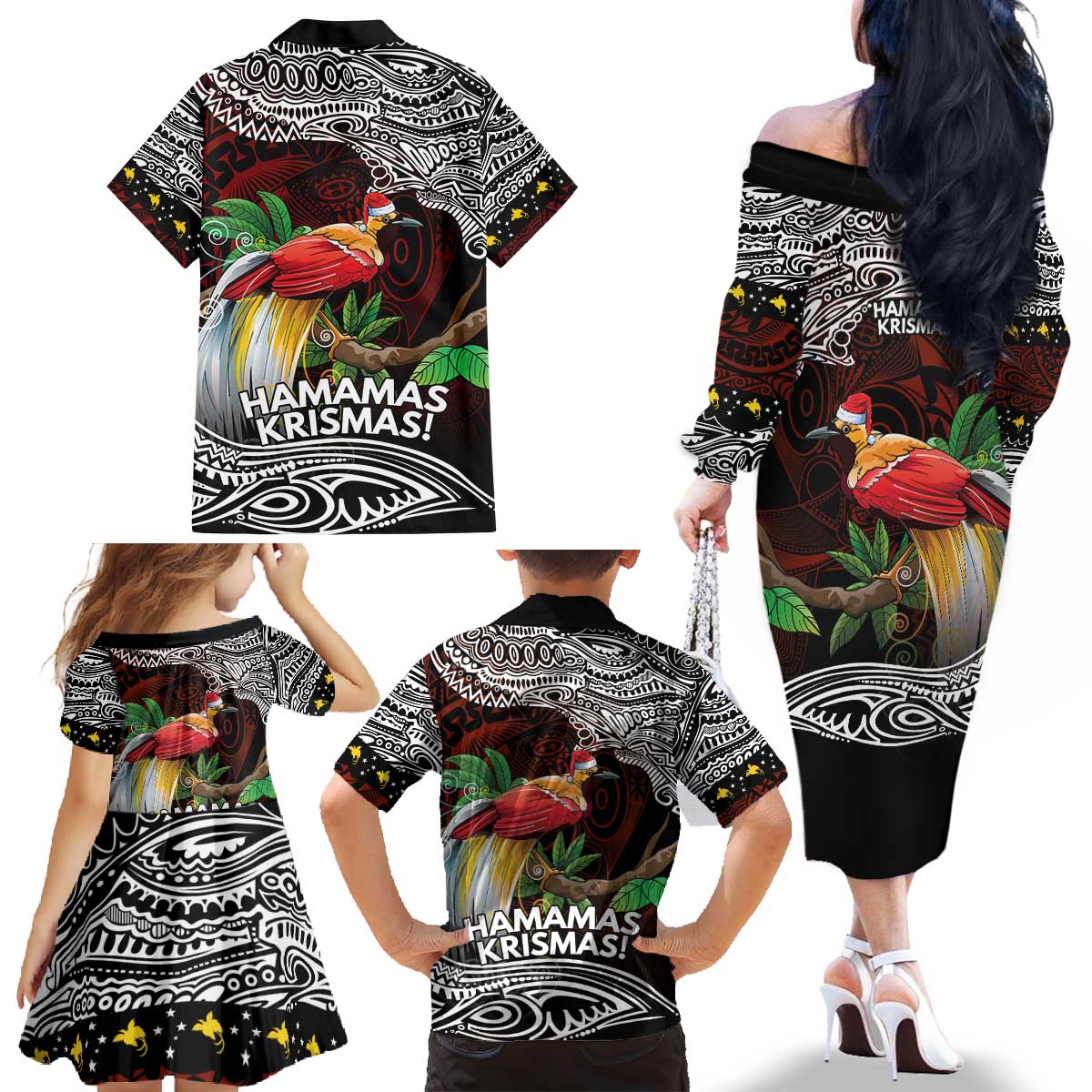 Papua New Guinea Christmas Family Matching Off The Shoulder Long Sleeve Dress and Hawaiian Shirt - Polynesian Pride