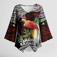Papua New Guinea Christmas Kimono Sleeve Blouse LT9 Female Black - Polynesian Pride