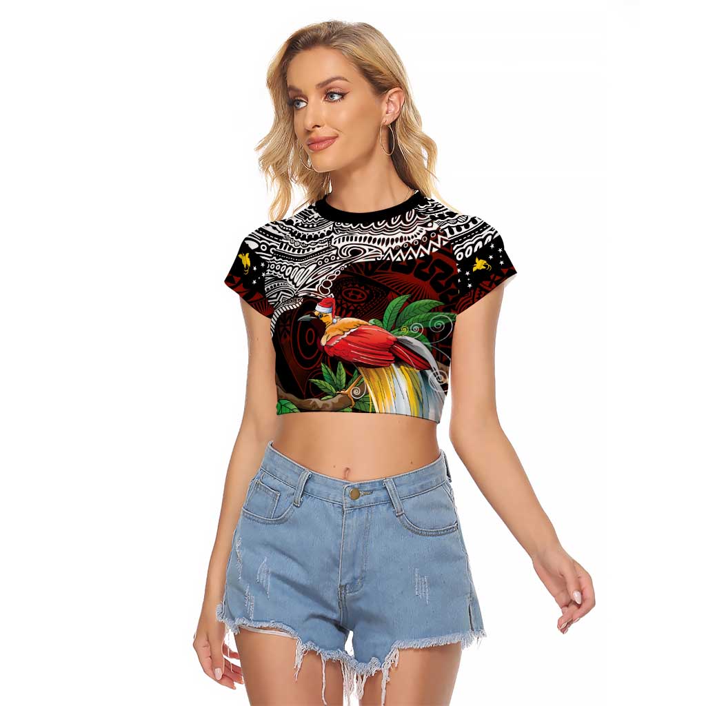 Papua New Guinea Christmas Raglan Cropped T Shirt LT9 Female Black - Polynesian Pride