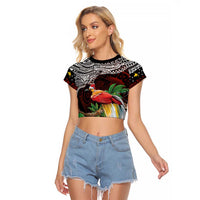 Papua New Guinea Christmas Raglan Cropped T Shirt LT9 Female Black - Polynesian Pride