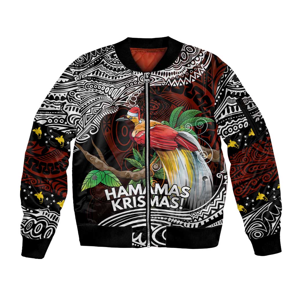 Papua New Guinea Christmas Sleeve Zip Bomber Jacket LT9 Unisex Black - Polynesian Pride