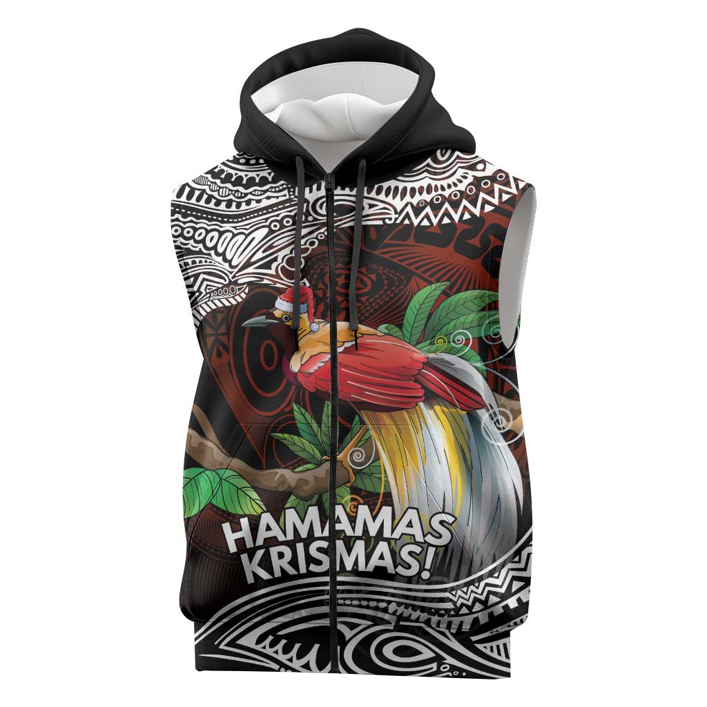 Papua New Guinea Christmas Sleeveless Zip Hoodie LT9 Black - Polynesian Pride