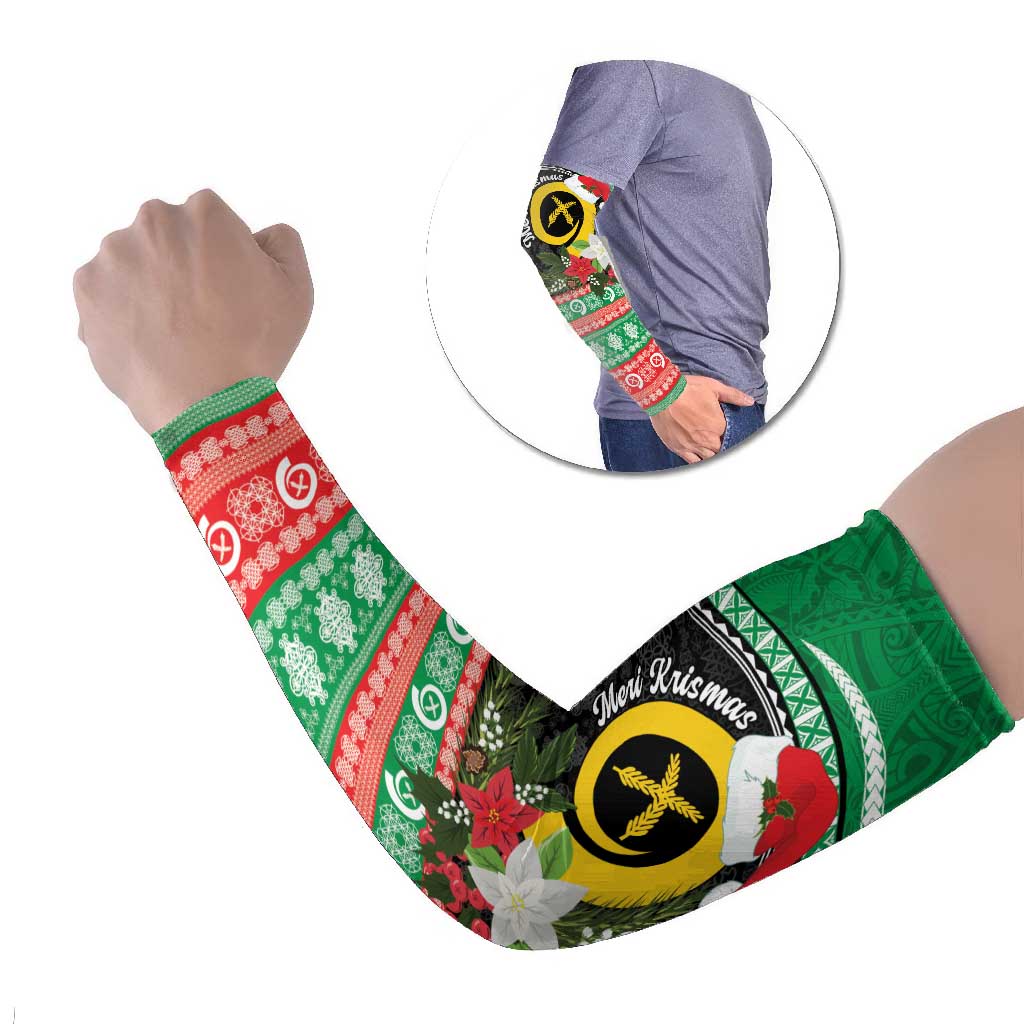 Vanuatu Pig's Tusk Meri Krismas! Arm Sleeves Vanuatuan Sand Drawing Pattern - Polynesian Pride