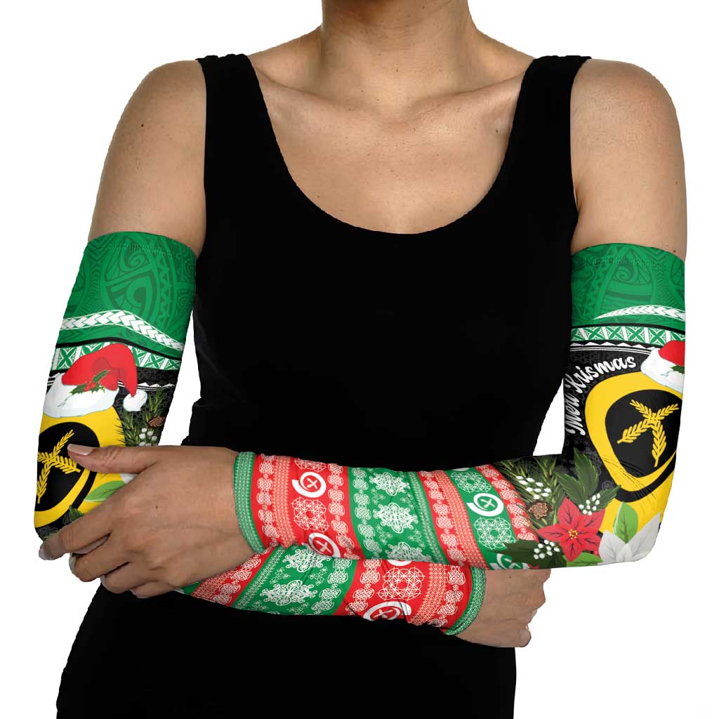 Vanuatu Pig's Tusk Meri Krismas! Arm Sleeves Vanuatuan Sand Drawing Pattern - Polynesian Pride