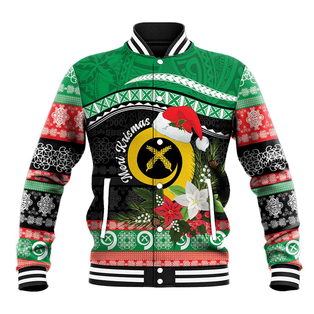 Vanuatu Pig's Tusk Meri Krismas! Baseball Jacket Vanuatuan Sand Drawing Pattern LT9 Unisex Green - Polynesian Pride