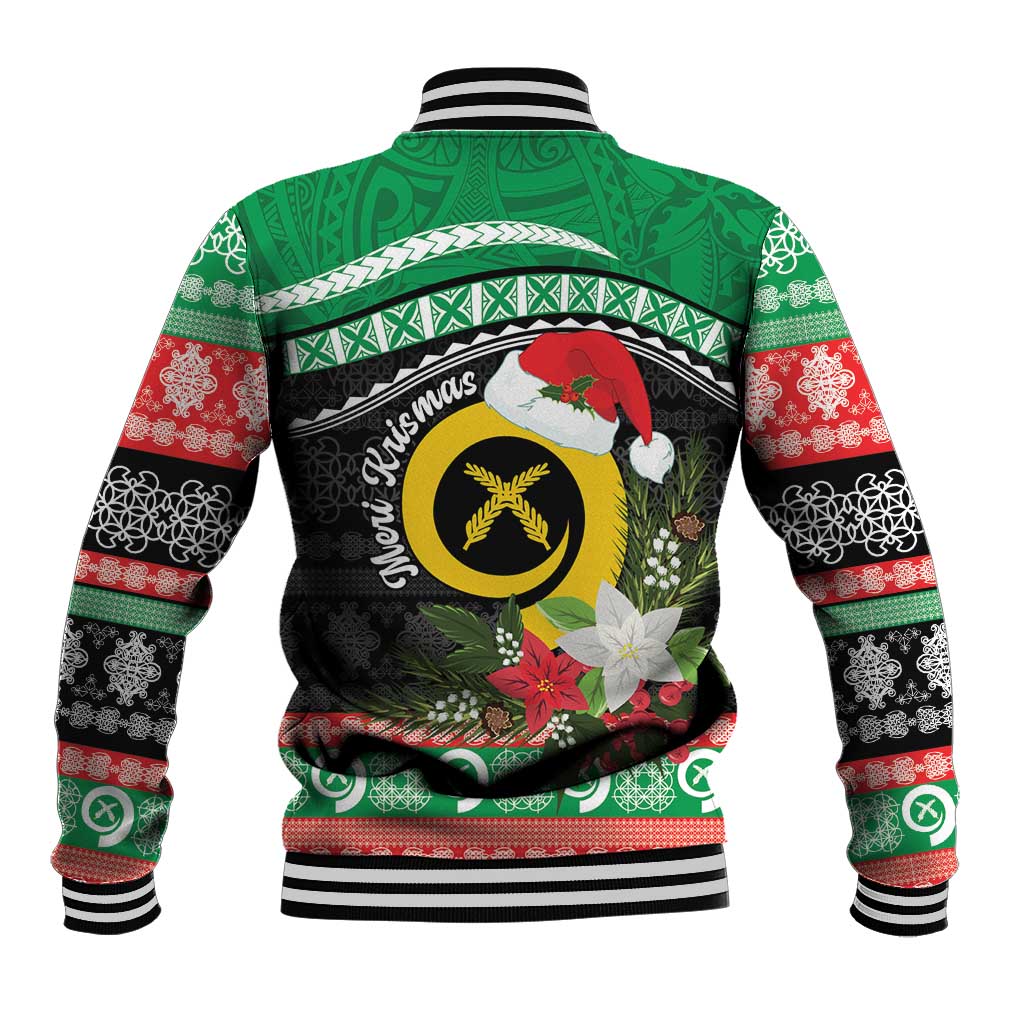 Vanuatu Pig's Tusk Meri Krismas! Baseball Jacket Vanuatuan Sand Drawing Pattern LT9 - Polynesian Pride