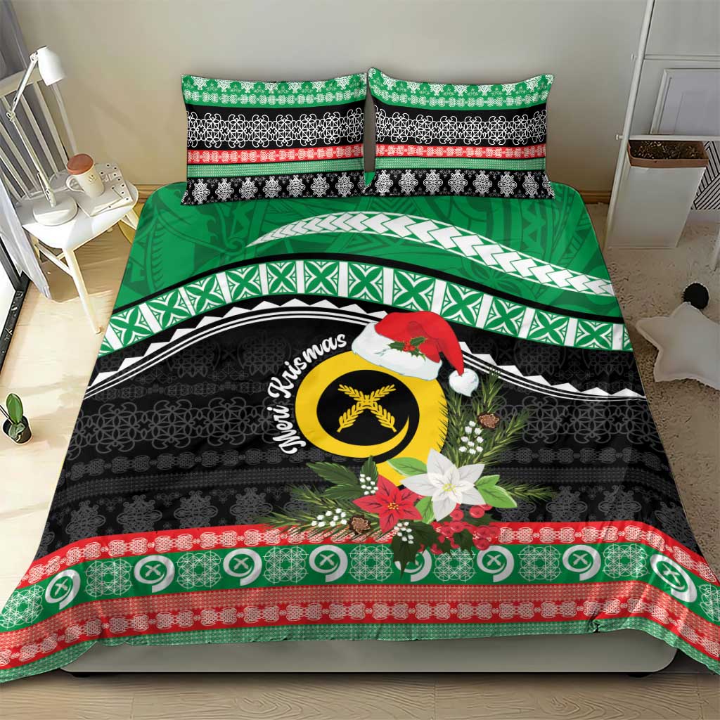 Vanuatu Pig's Tusk Meri Krismas! Bedding Set Vanuatuan Sand Drawing Pattern - Polynesian Pride