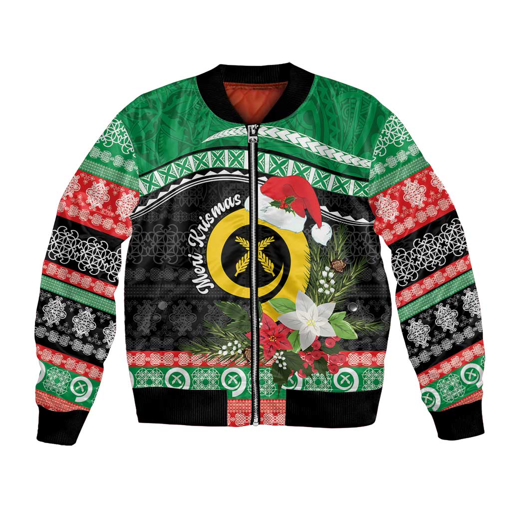 Vanuatu Pig's Tusk Meri Krismas! Bomber Jacket Vanuatuan Sand Drawing Pattern LT9 Unisex Green - Polynesian Pride